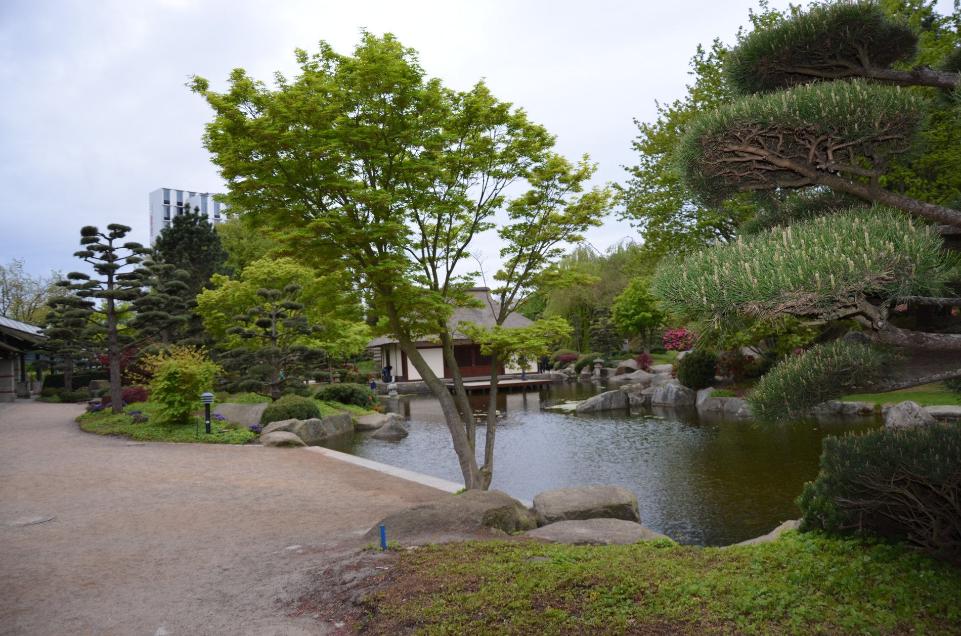Das Teehaus im Japanischen Garten, der Bestandteil des Parks Planten und Blomen ist.